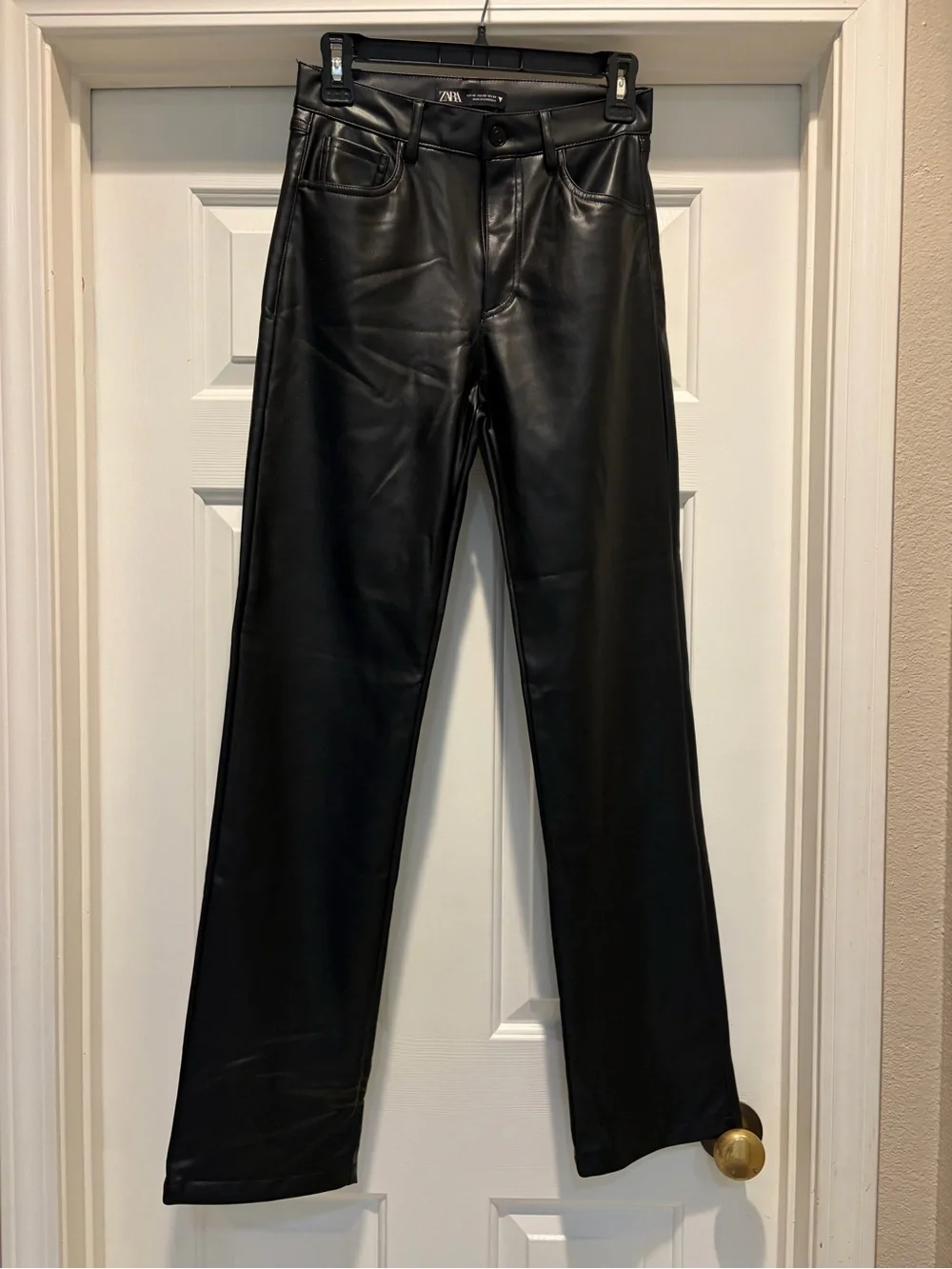 Zara Black Faux Leather Straight Pants